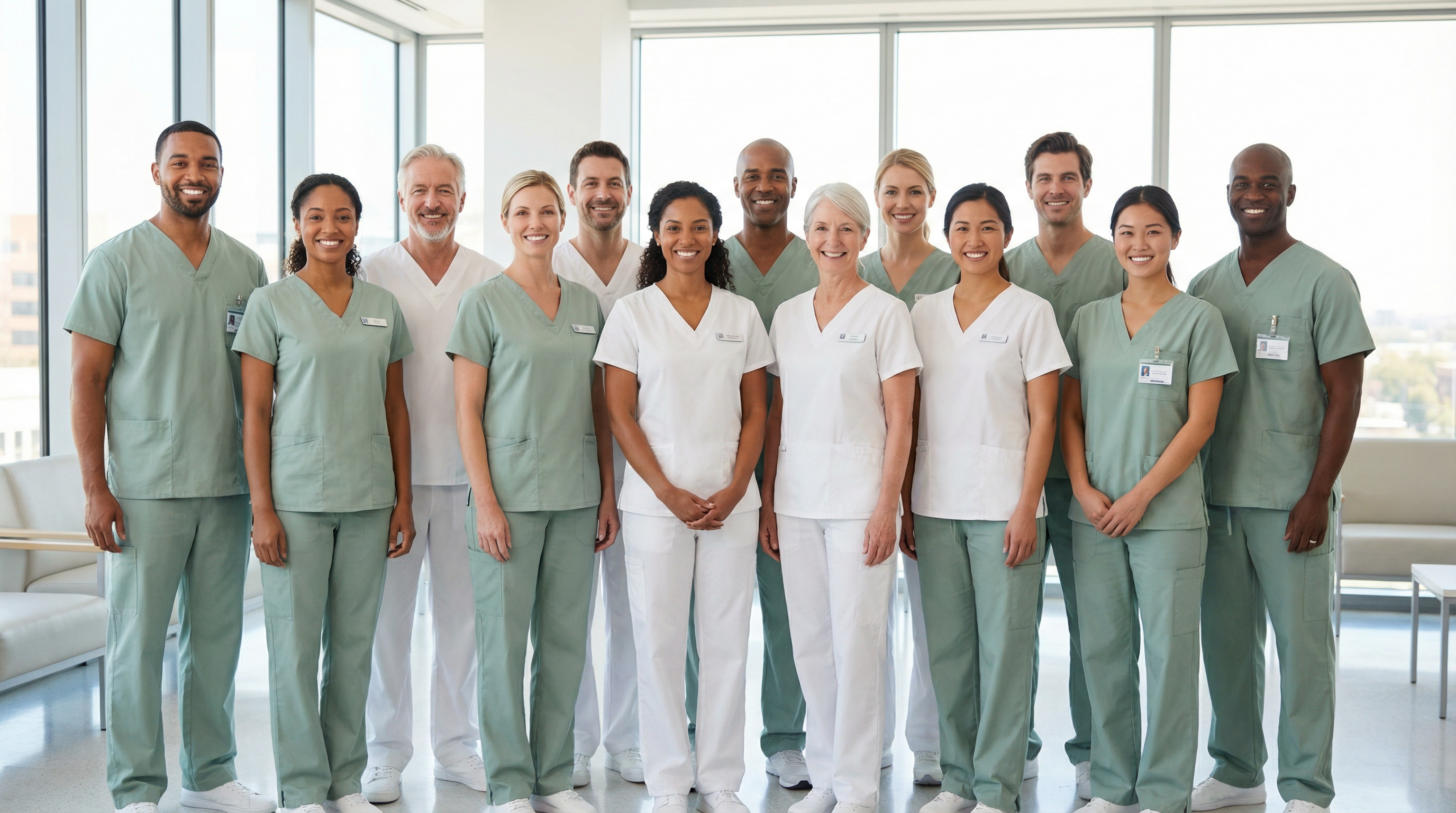 Equipe de profissionais de saúde sorrindo
