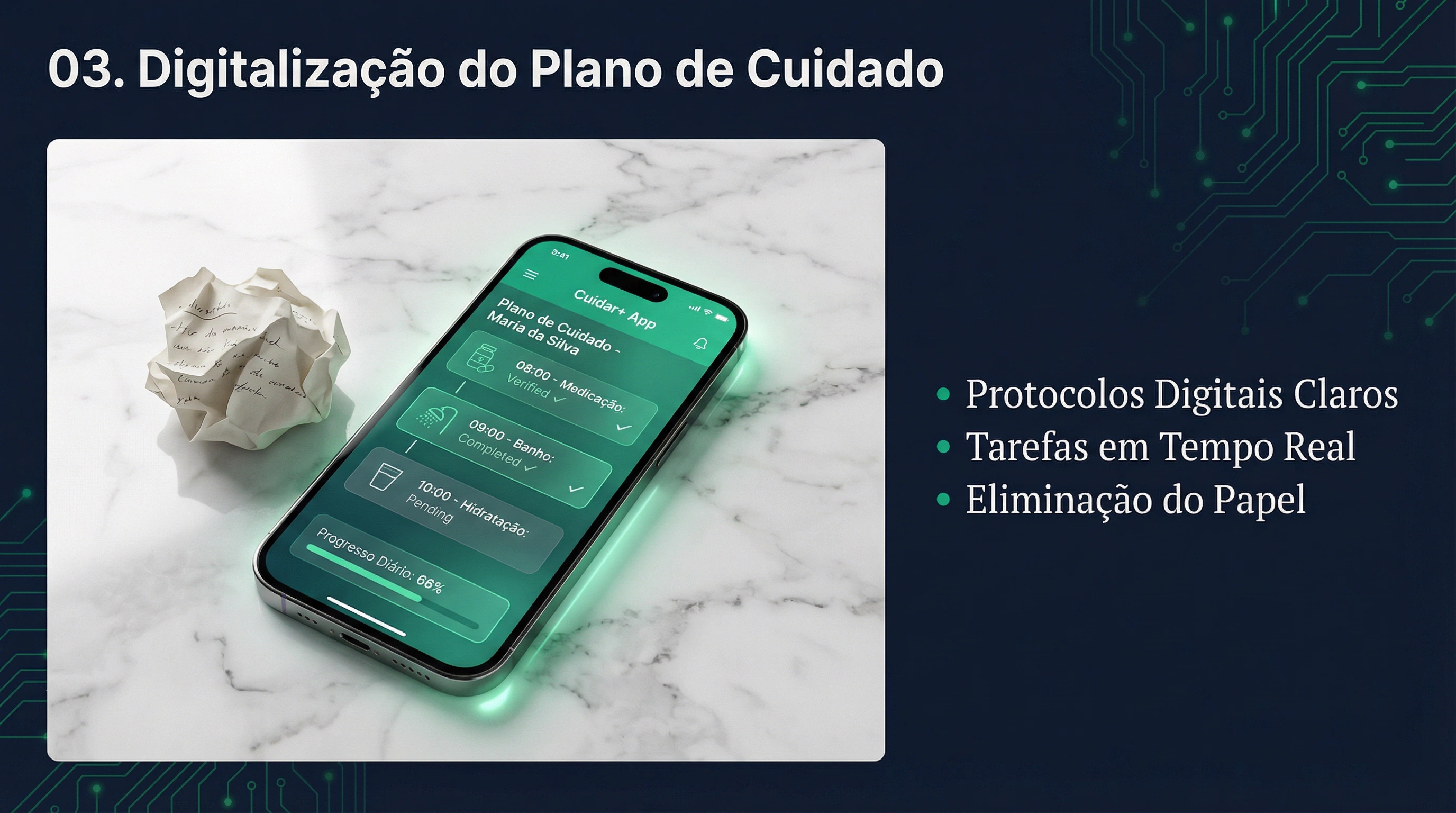 App Cuidar+ com plano de cuidado digitalizado